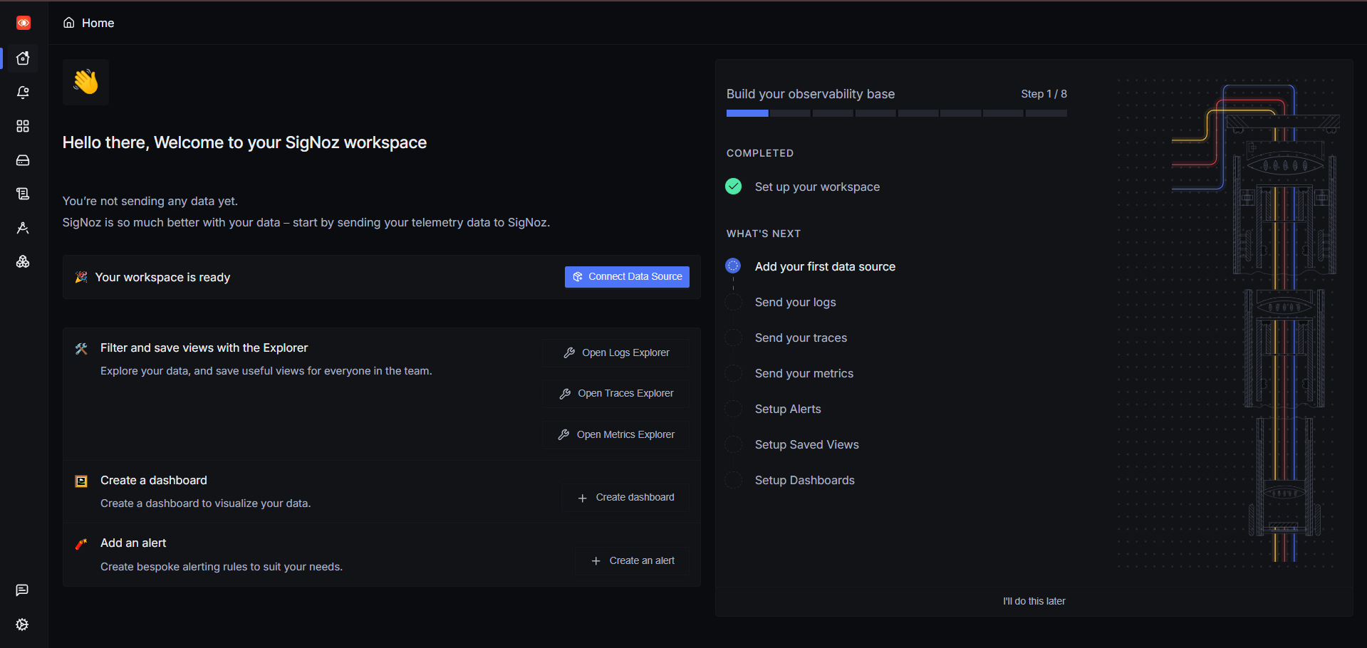 SigNoz setup page for creating the initial administrator account